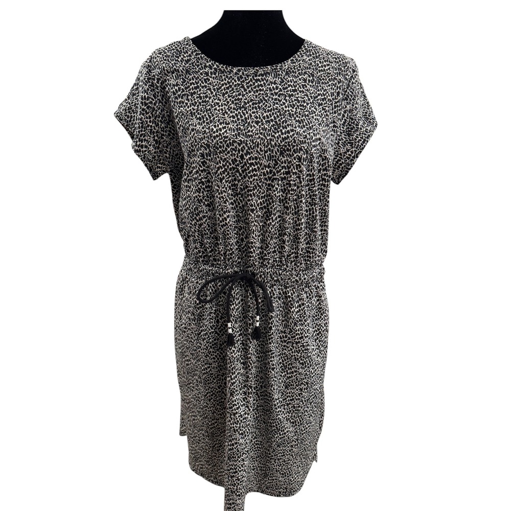 NWT Talbots Animal Print Drawstring Waist Dress Petite Medium NWT‎ Black White